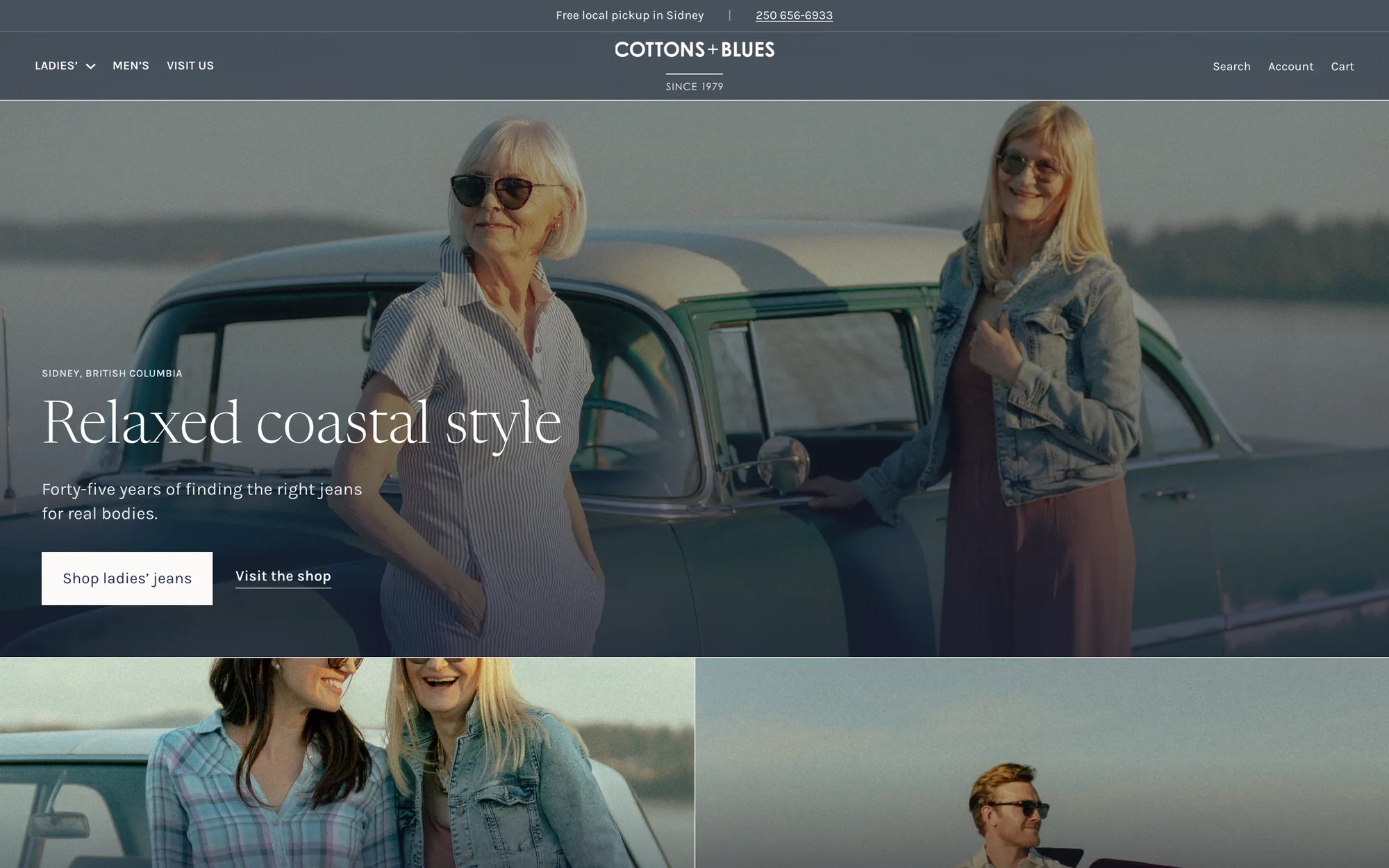 Cottons and Blues homepage on the new Shopify storefront