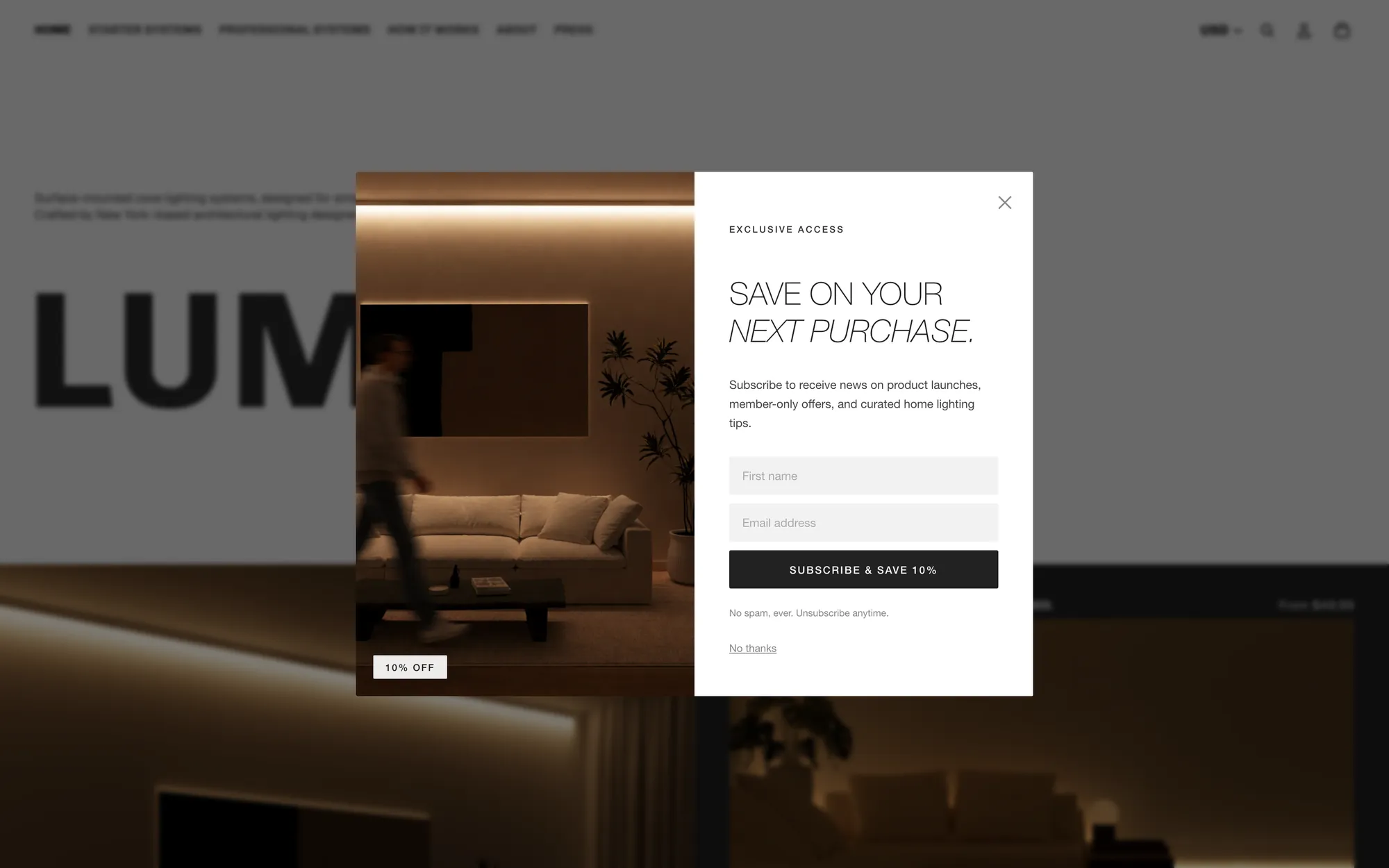 LumaCove homepage on the new Shopify storefront