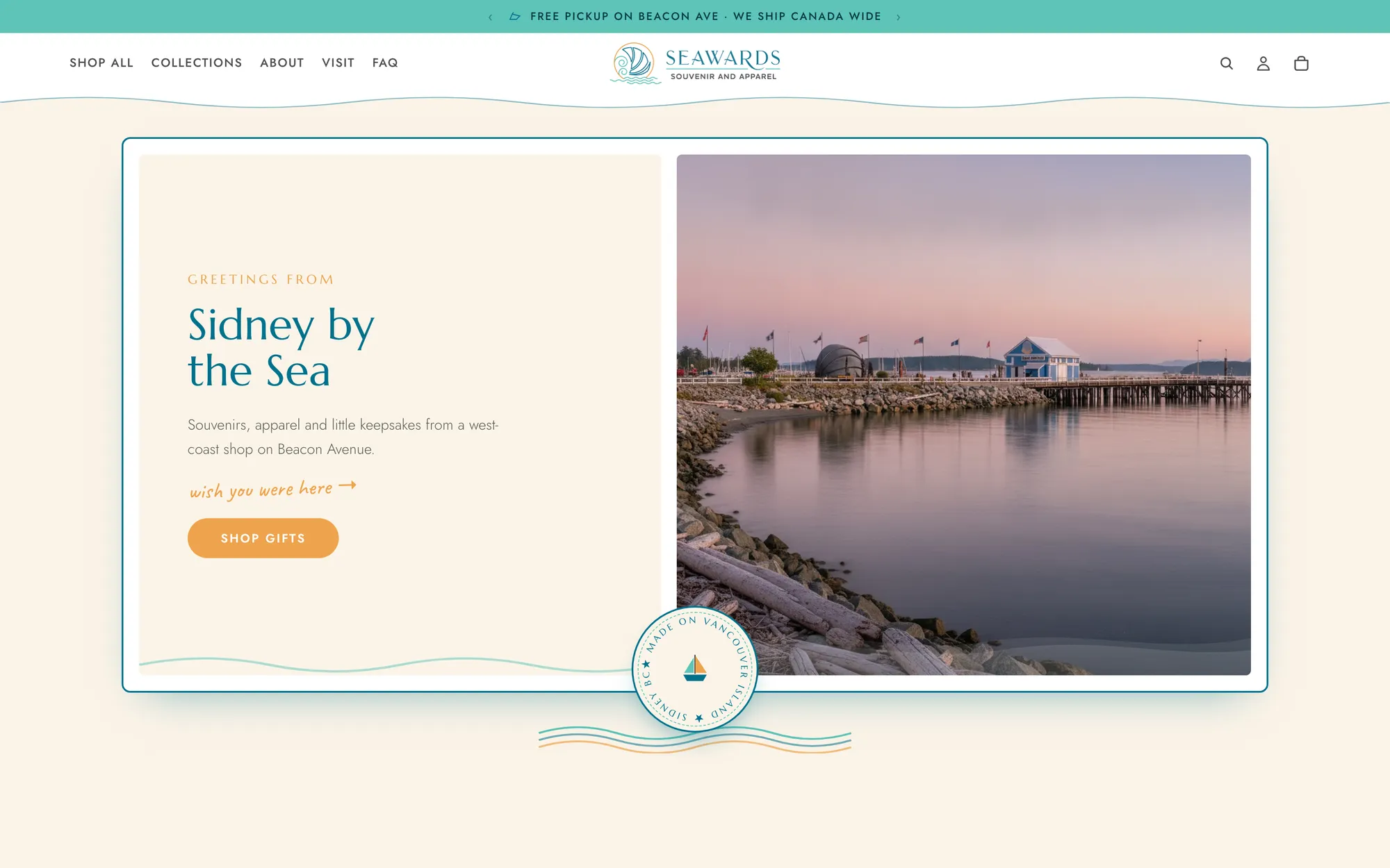 Seawards homepage on the new Shopify storefront