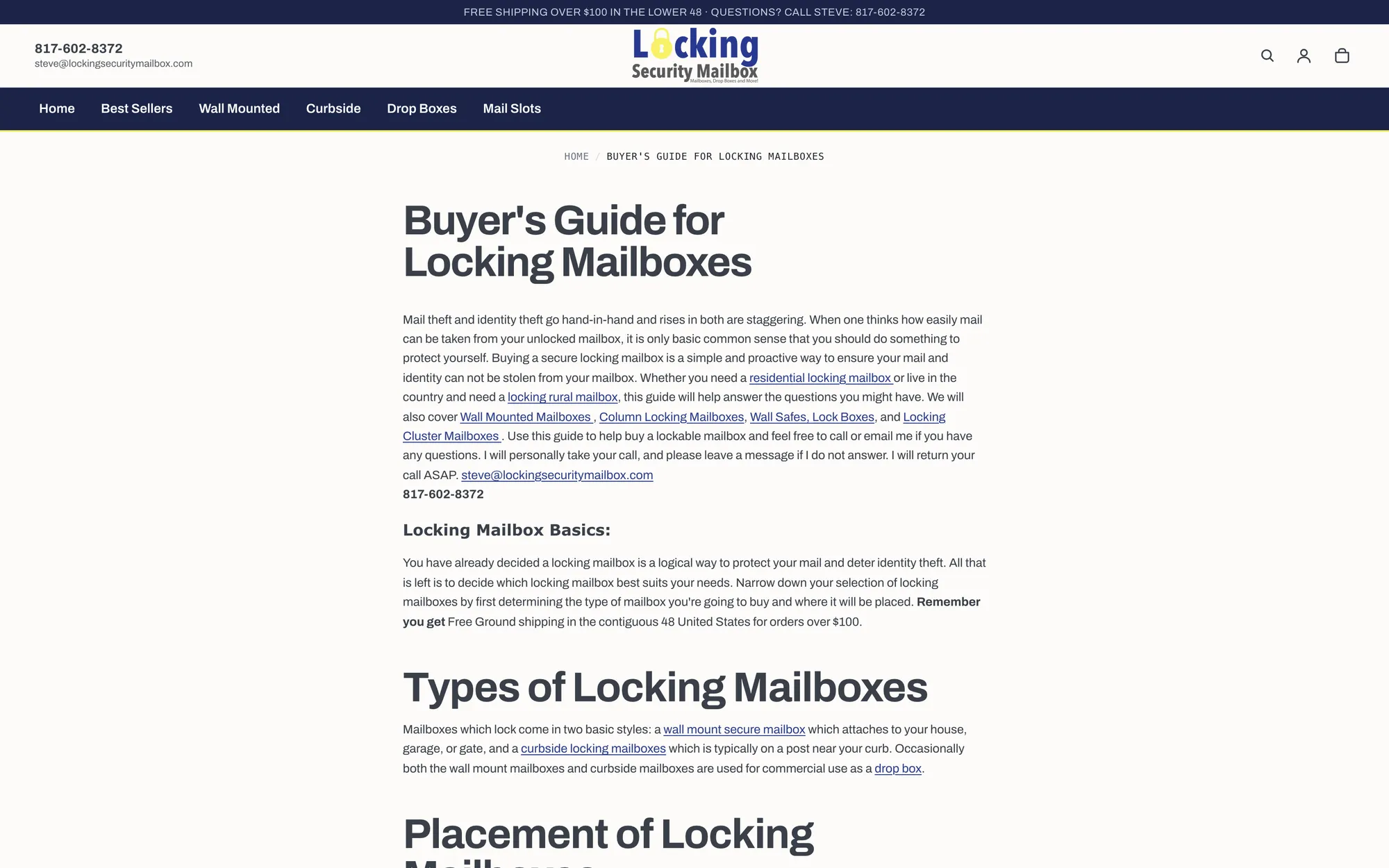 Locking Security Mailbox buyers guide page on Shopify