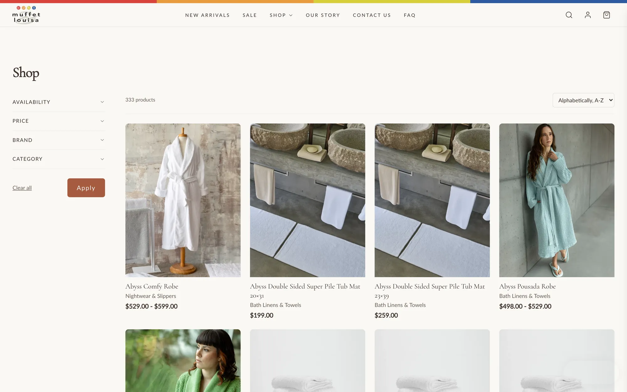 Muffet & Louisa product catalogue on Shopify