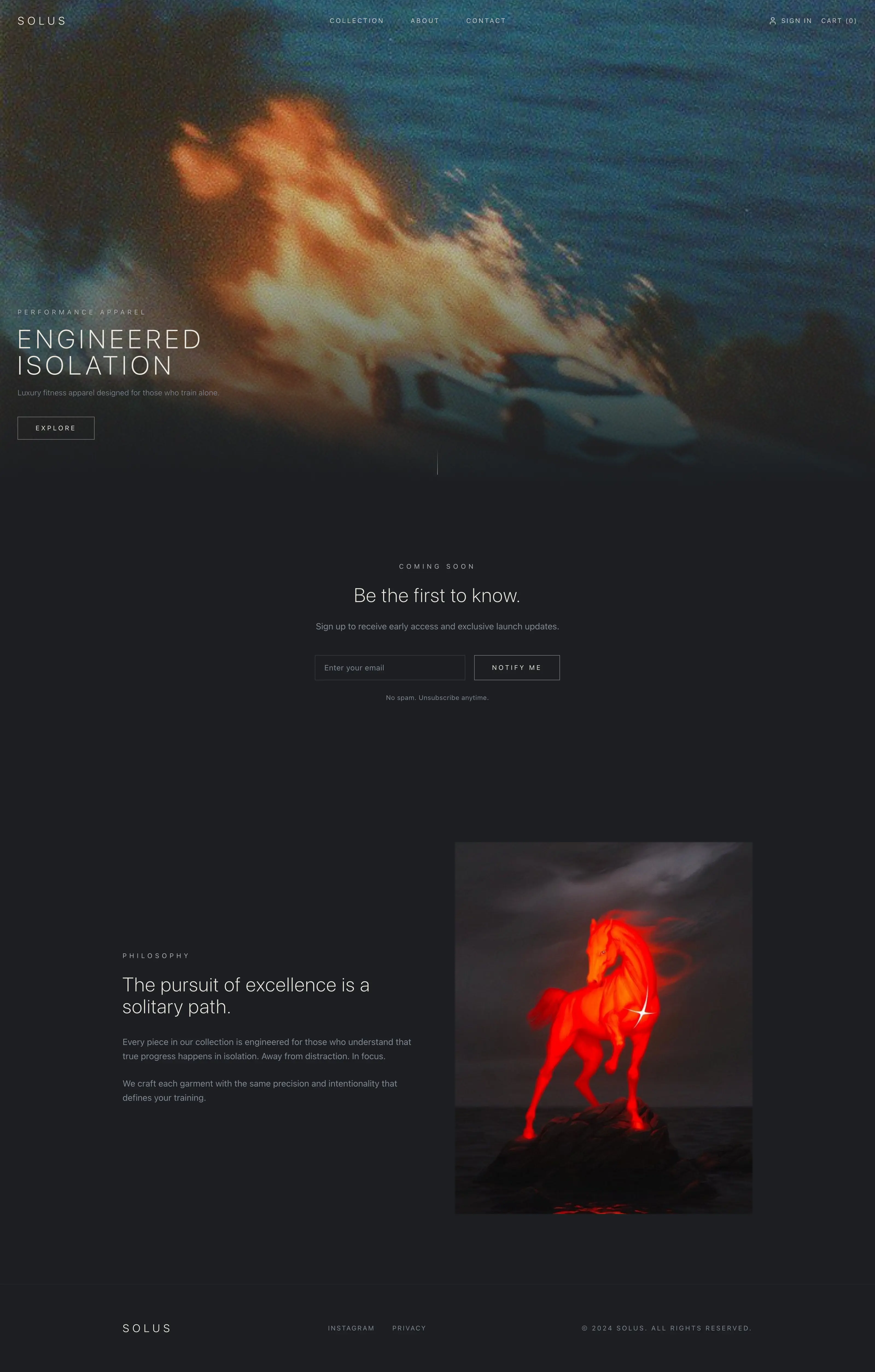 Solus storefront homepage, designed and built by Tomorrow Studios