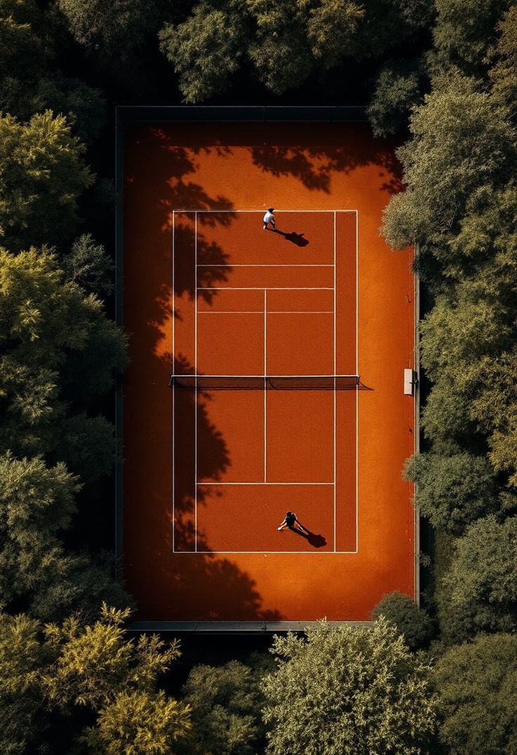 Clay tennis court from above